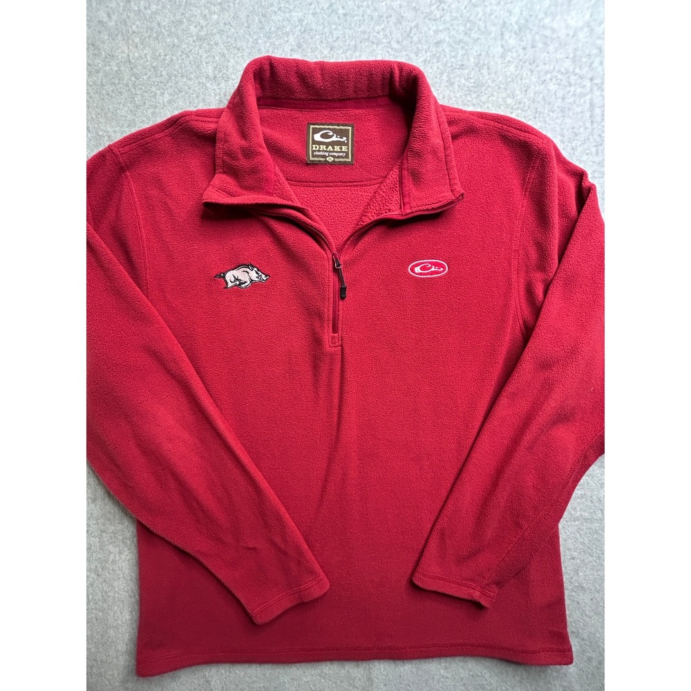 Drake Waterfowl Arkansas Razorbacks Fleece Quarter Zip Pullover Red Mens XL